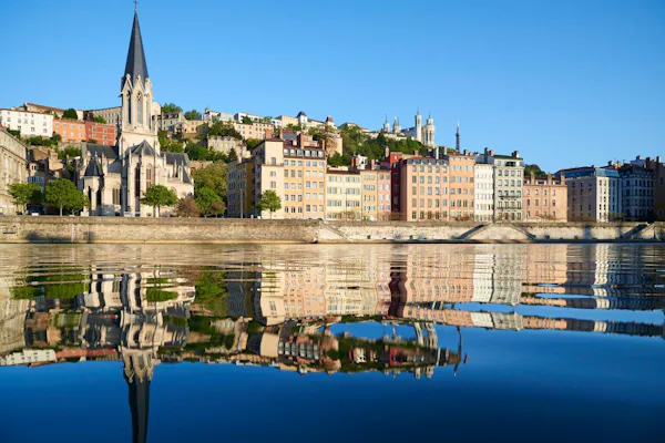 building, city, spire, steeple, waterway, channel