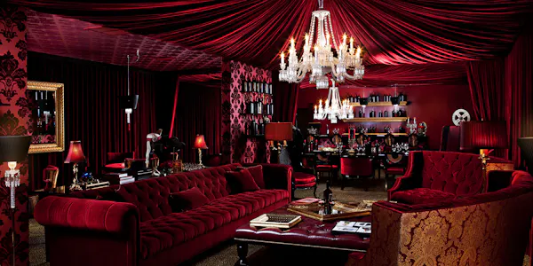 furniture, red, couch, living room, lighting, flooring