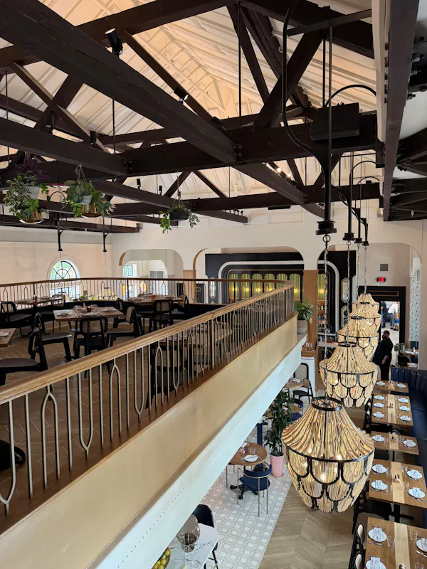 ceiling, lighting, light fixture, restaurant, glass, chandelier
