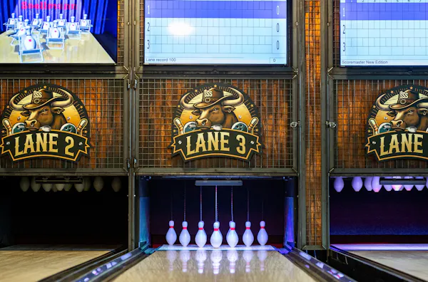 bowling, bowling equipment, bowling pin, blue, light, wood