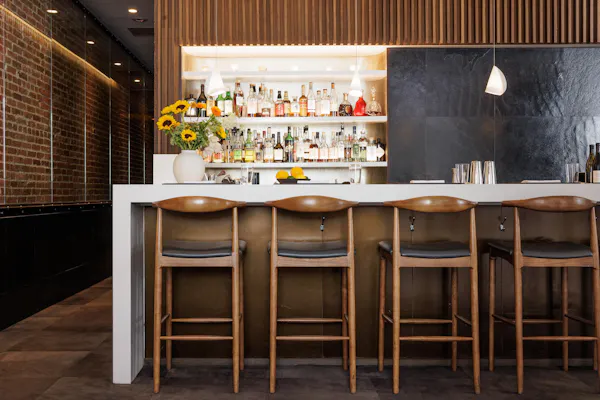 wood, furniture, bar stool, bar, countertop, bottle