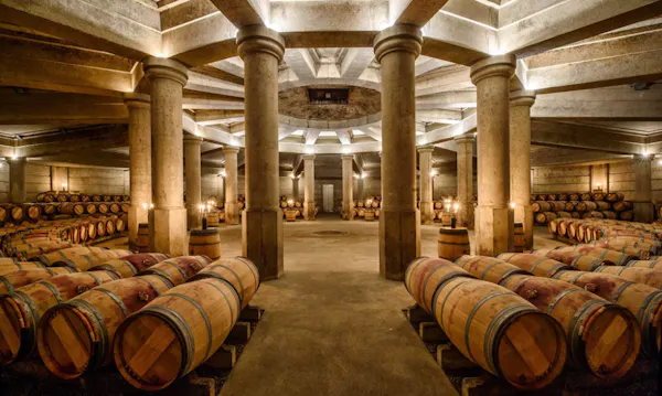 barrel, winery, column, wine cellar, hall
