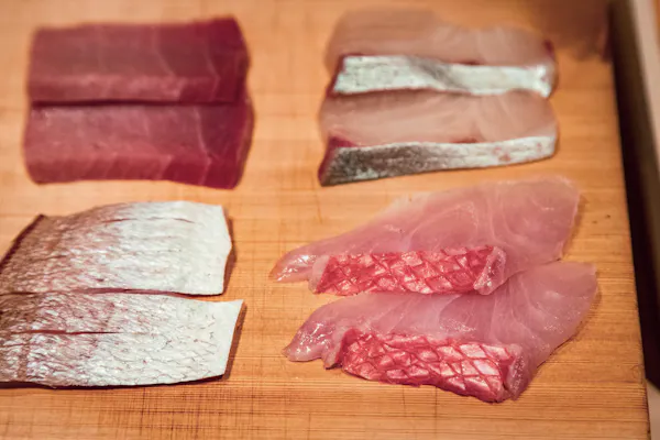 food, ingredient, meat, fish slice, cutting board, seafood