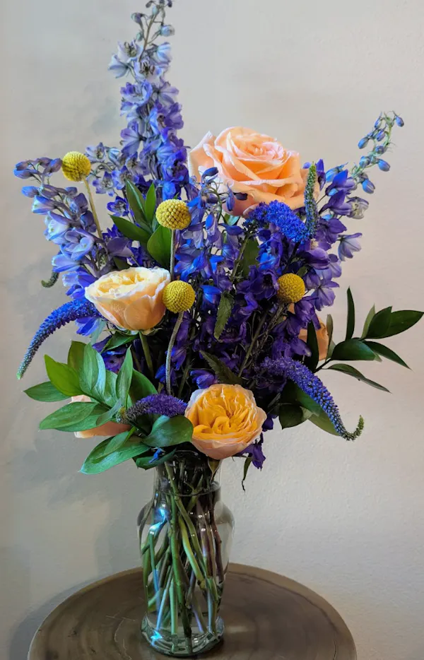 flower, blue, flower bouquet, yellow, floristry, cut flowers
