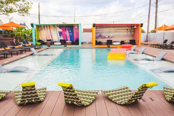 swimming pool, outdoor furniture, resort, furniture, orange, leisure