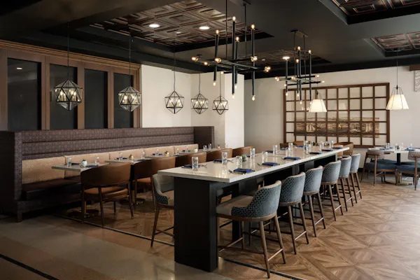 furniture, light fixture, table, ceiling, flooring, chandelier