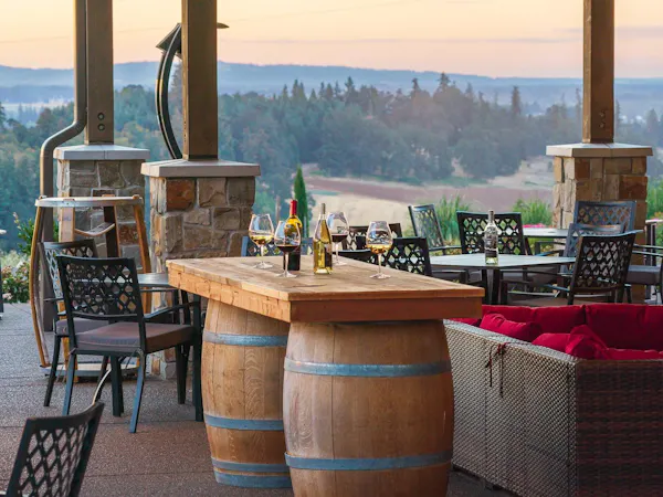 furniture, bottle, table, chair, barrel, alcoholic drink
