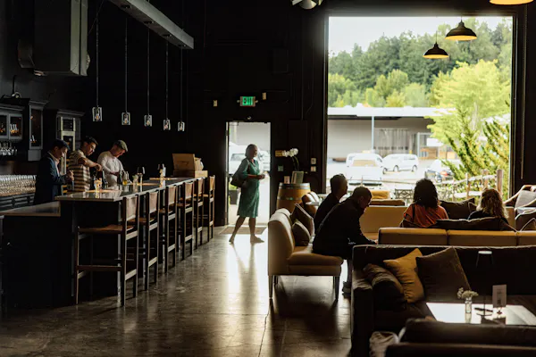 furniture, restaurant, chair, customer, light fixture, varnish