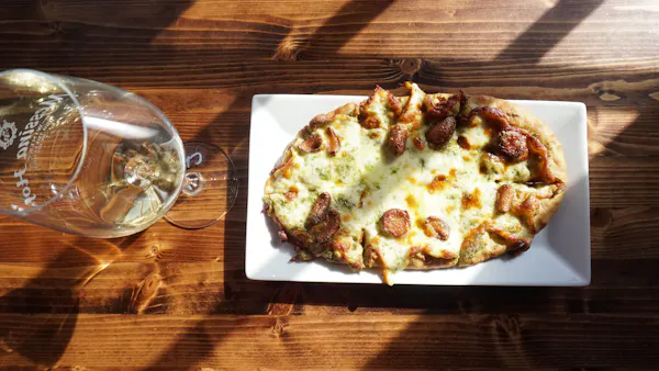 food, pizza, tableware, ingredient, pizza cheese, fast food