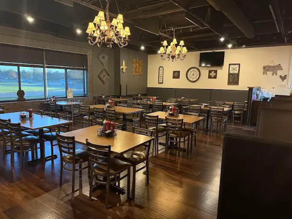 ceiling, furniture, restaurant, light fixture, chair, kitchen & dining room table