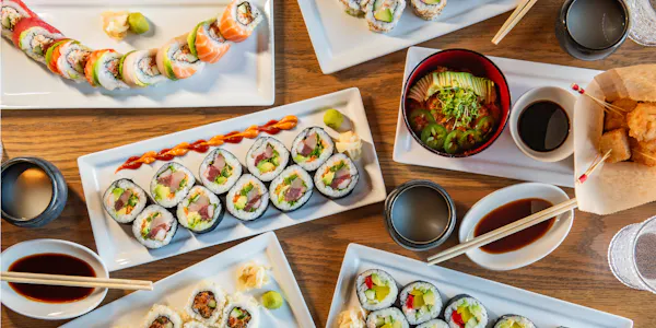 food, sushi, tableware, ingredient, gimbap, culinary arts