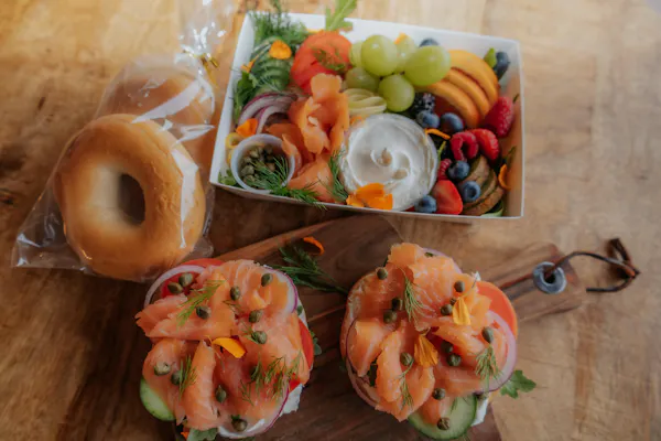 food, ingredient, tableware, bagel, produce, finger food