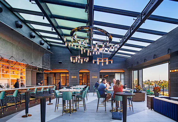 furniture, chair, ceiling, restaurant, kitchen & dining room table, light fixture