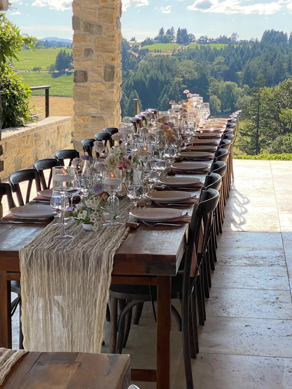 furniture, table, chair, kitchen & dining room table, tablecloth, stemware