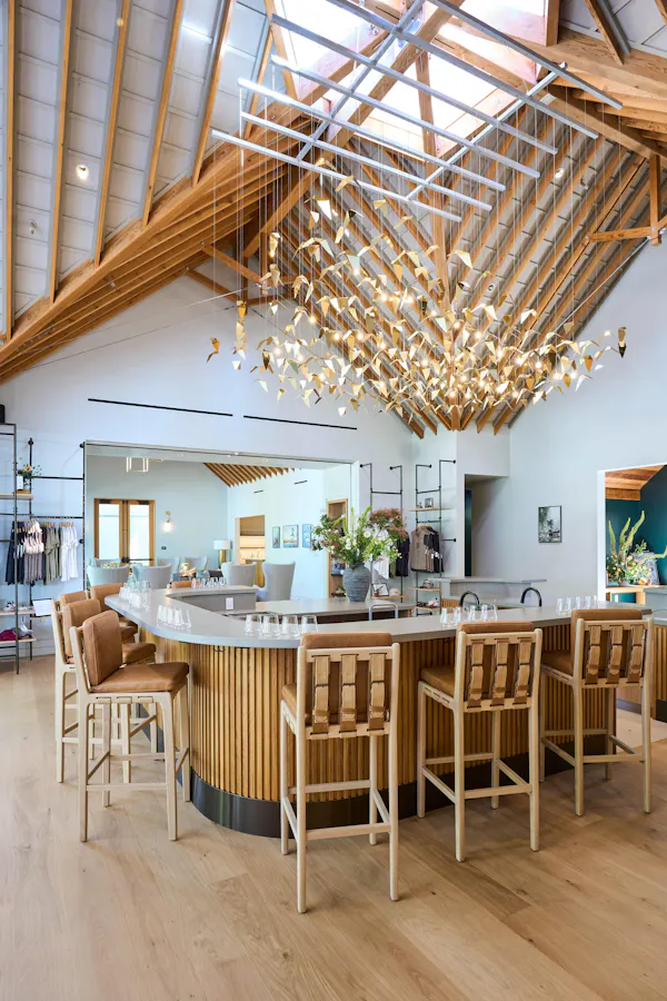 wood, ceiling, light fixture, lighting, furniture, restaurant