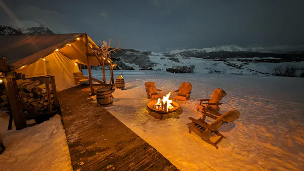 tent, fire, camping, winter, bonfire, heat
