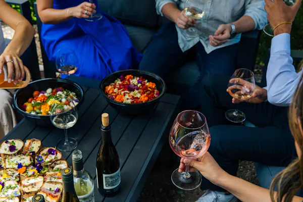 food, tableware, drinkware, alcoholic drink, table, wine glass