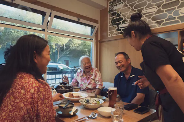 table, tableware, smile, food, window, sharing