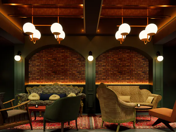 ceiling, light fixture, chair, restaurant, hotel, chandelier