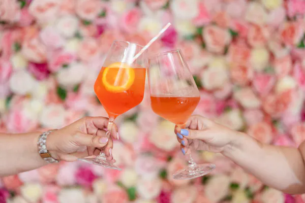 tableware, stemware, drinkware, pink, champagne glass, orange