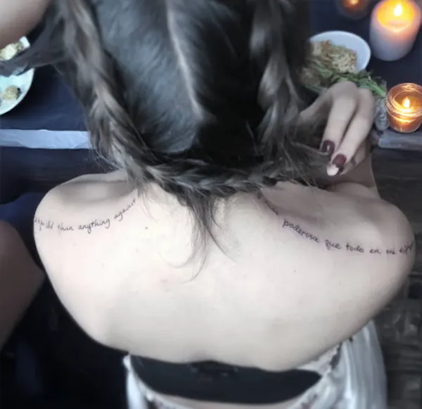 tattoo, shoulder, neck, human back, temporary tattoo, bun