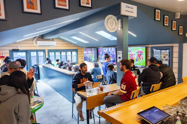 ceiling, jeans, furniture, customer, chair, conversation