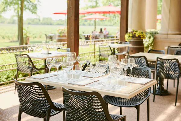 furniture, outdoor furniture, table, chair, outdoor table, restaurant