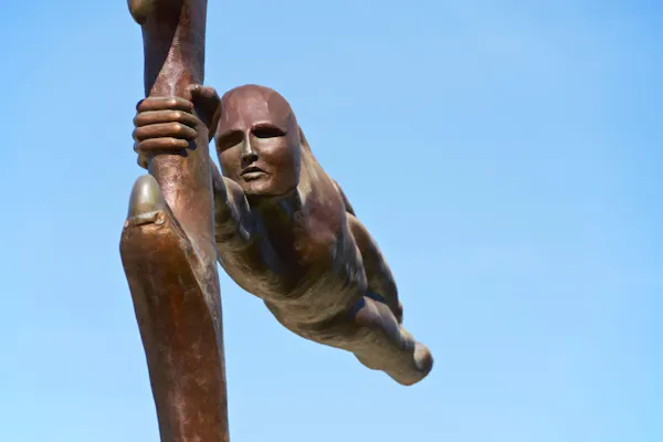 sky, human body, gesture, wood, sculpture, elbow