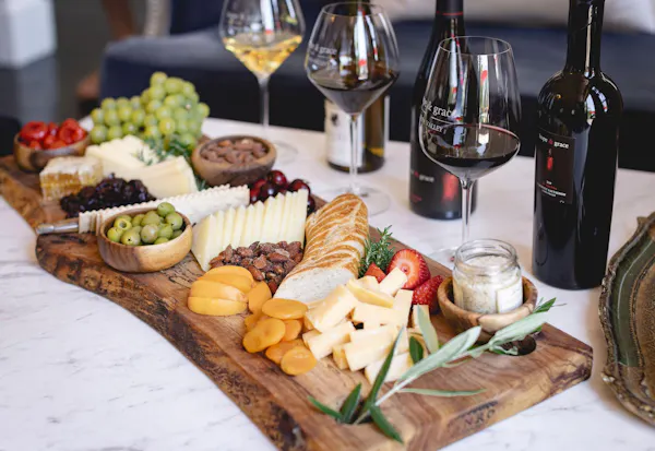 food, tableware, ingredient, fruit, cheese, alcoholic drink