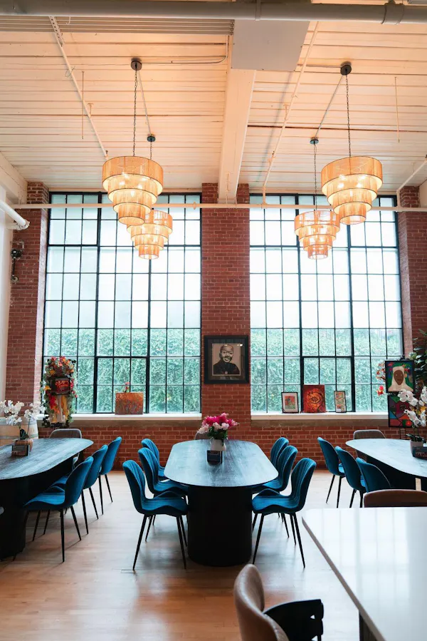 chandelier, light fixture, ceiling, brick, glass, natural material