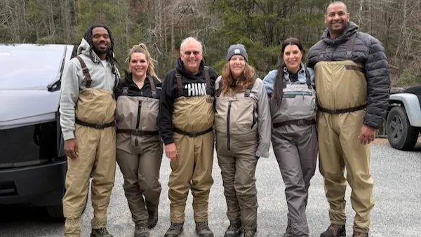 jacket, smile, hat, cap, recreation, waders