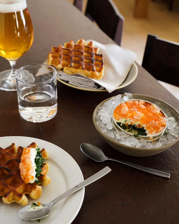 food, tableware, waffle, serveware, ingredient, dishware