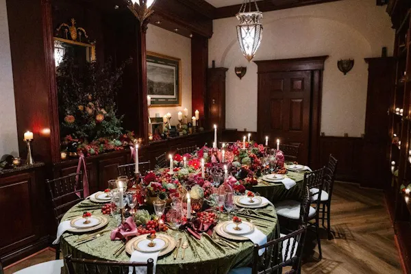 furniture, red, table, event, lighting, flower arranging