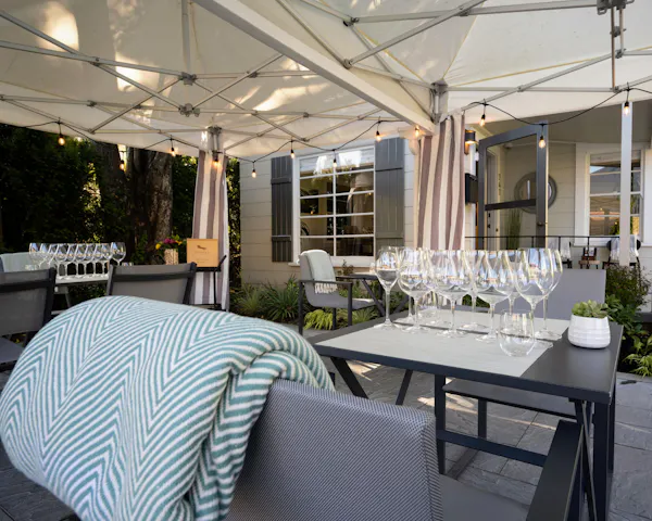 furniture, chair, outdoor furniture, table, shade, restaurant