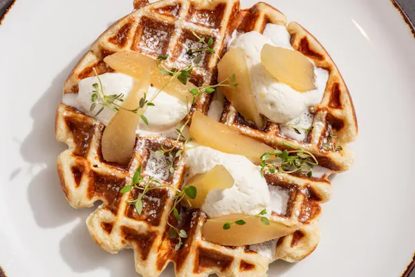 food, waffle, tableware, ingredient, belgian waffle, dessert