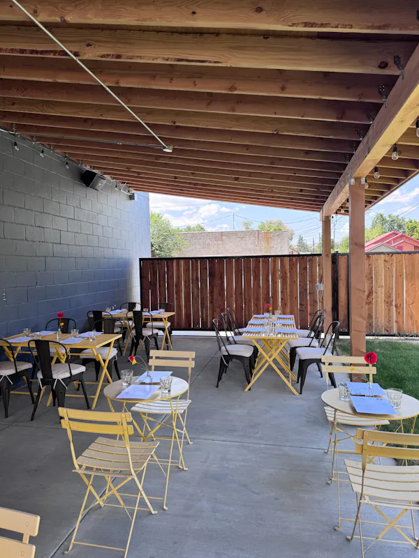 furniture, wood, table, chair, restaurant, outdoor table
