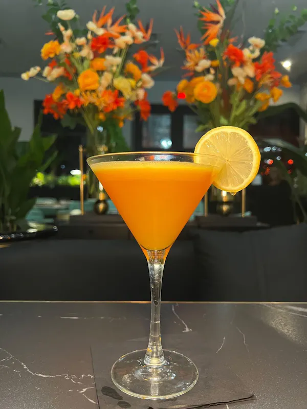 tableware, alcoholic drink, martini glass, cocktail, juice, orange drink
