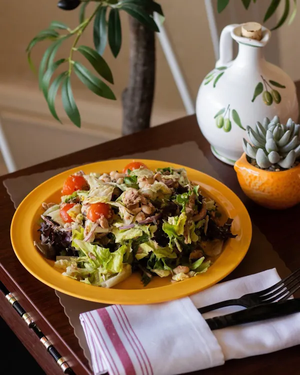food, tableware, salad, ingredient, vegetable, dishware