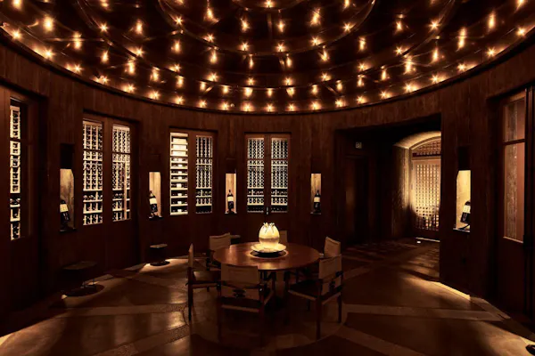 furniture, table, chair, lighting, hall, wood