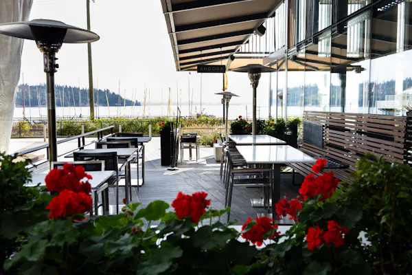 furniture, table, chair, restaurant, outdoor furniture, shade