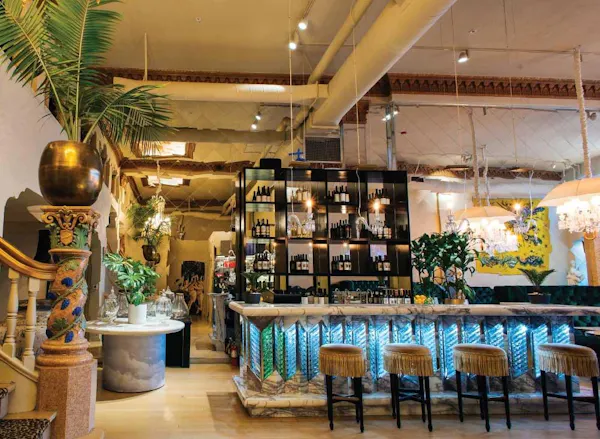 ceiling, furniture, lighting, light fixture, chandelier, restaurant