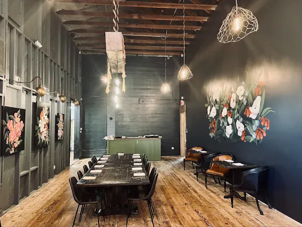 furniture, light fixture, ceiling, table, lighting, restaurant