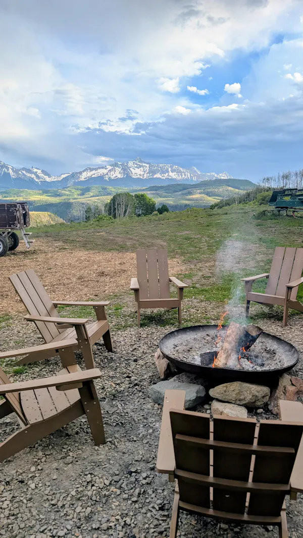 furniture, outdoor furniture, landscape, hill, chair, mountain range