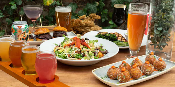 food, tableware, table, furniture, ingredient, alcoholic drink