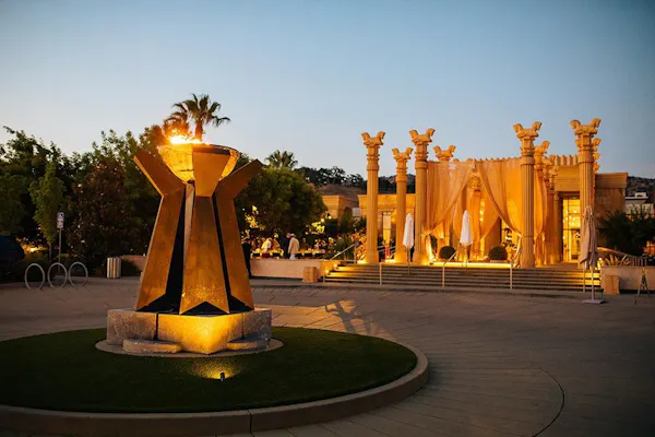 night, column, dusk, landscape lighting, palm trees