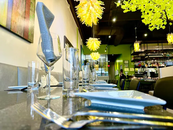 furniture, chair, restaurant, table, glass, ceiling