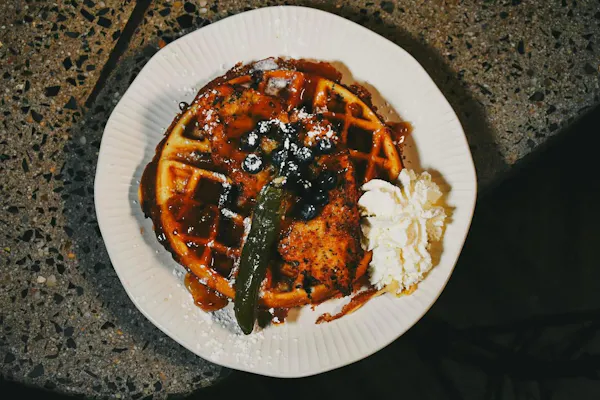 food, waffle, tableware, ingredient, dessert, belgian waffle
