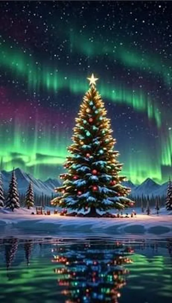 christmas decoration, night, christmas tree, event, aurora, astronomical object