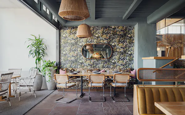 furniture, wood, table, chair, restaurant, ceiling