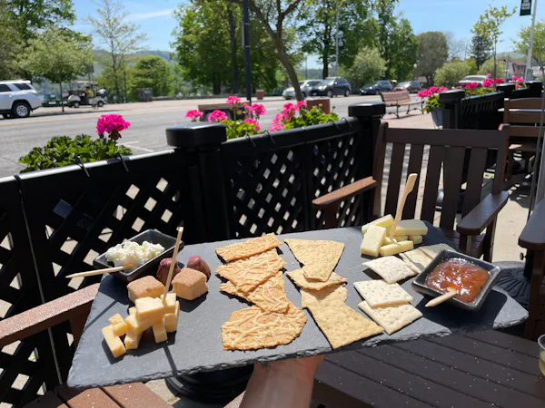 food, tableware, plant, table, outdoor table, sky